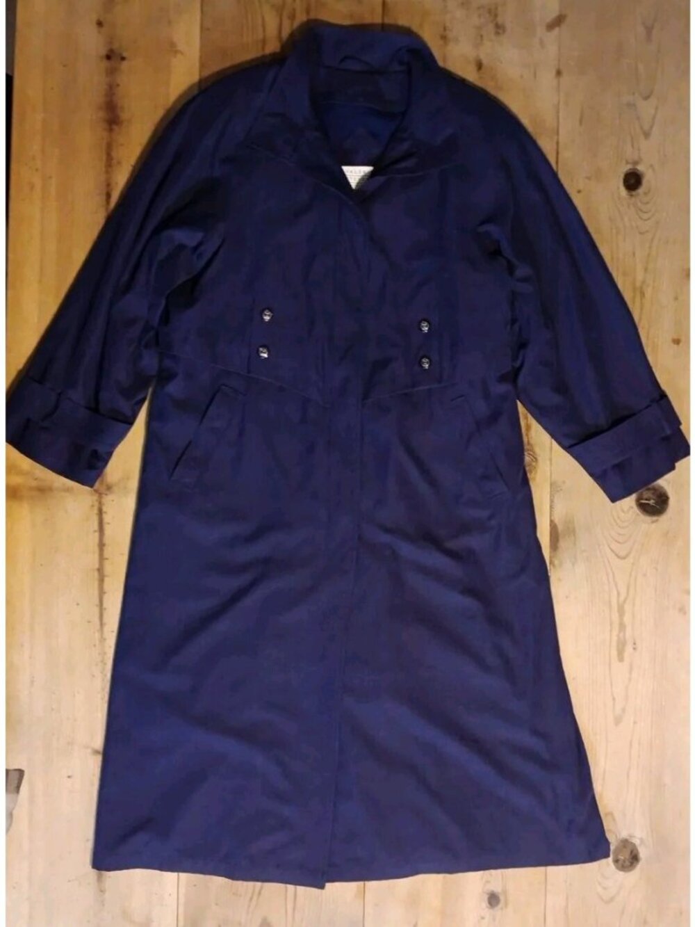 Valerie Stevens Microfiber Trench Coat Womens 12 Full Length Navy Blue Button Up